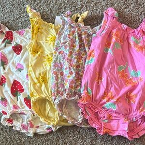 4 Old Navy Kids Bodysuits - Pink, Yellow, White with Floral and Fruit Patterns